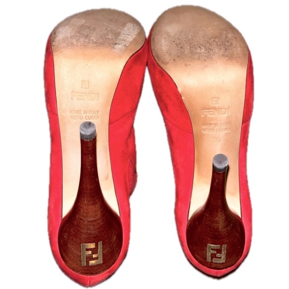 FENDI Red Studded Suede Platform Ankle heels boots, Size 36 US 5.5 - Picture 10 of 13